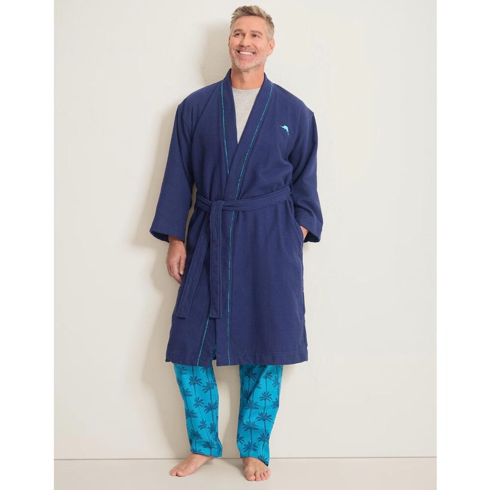 Tommy Bahama Blue Waffle Knit Blue Logo Resort Surfer Loungewear Size L/XL